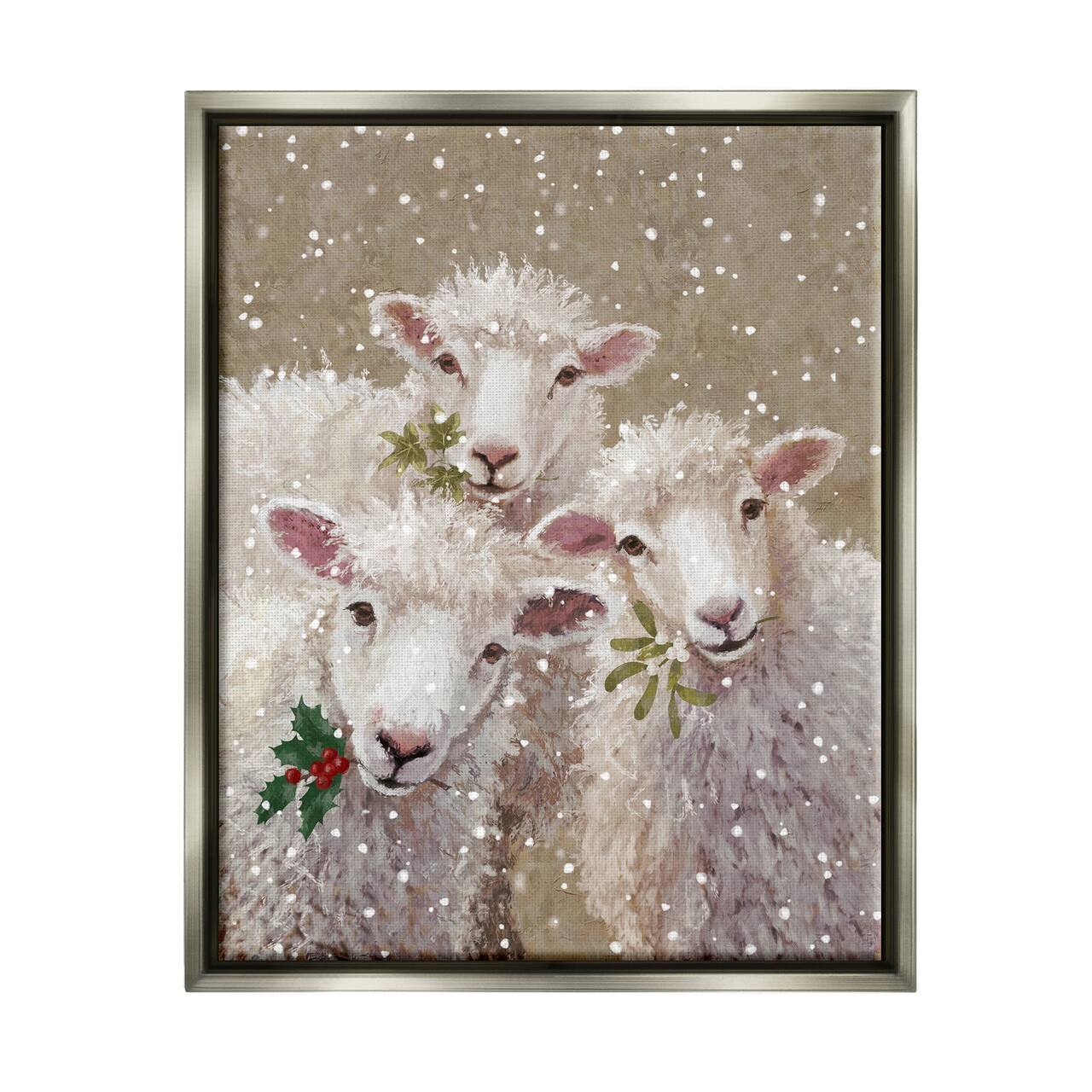 Stupell Industries Winter Sheep Trio Farm Animals Framed Floater Canvas Wall Art